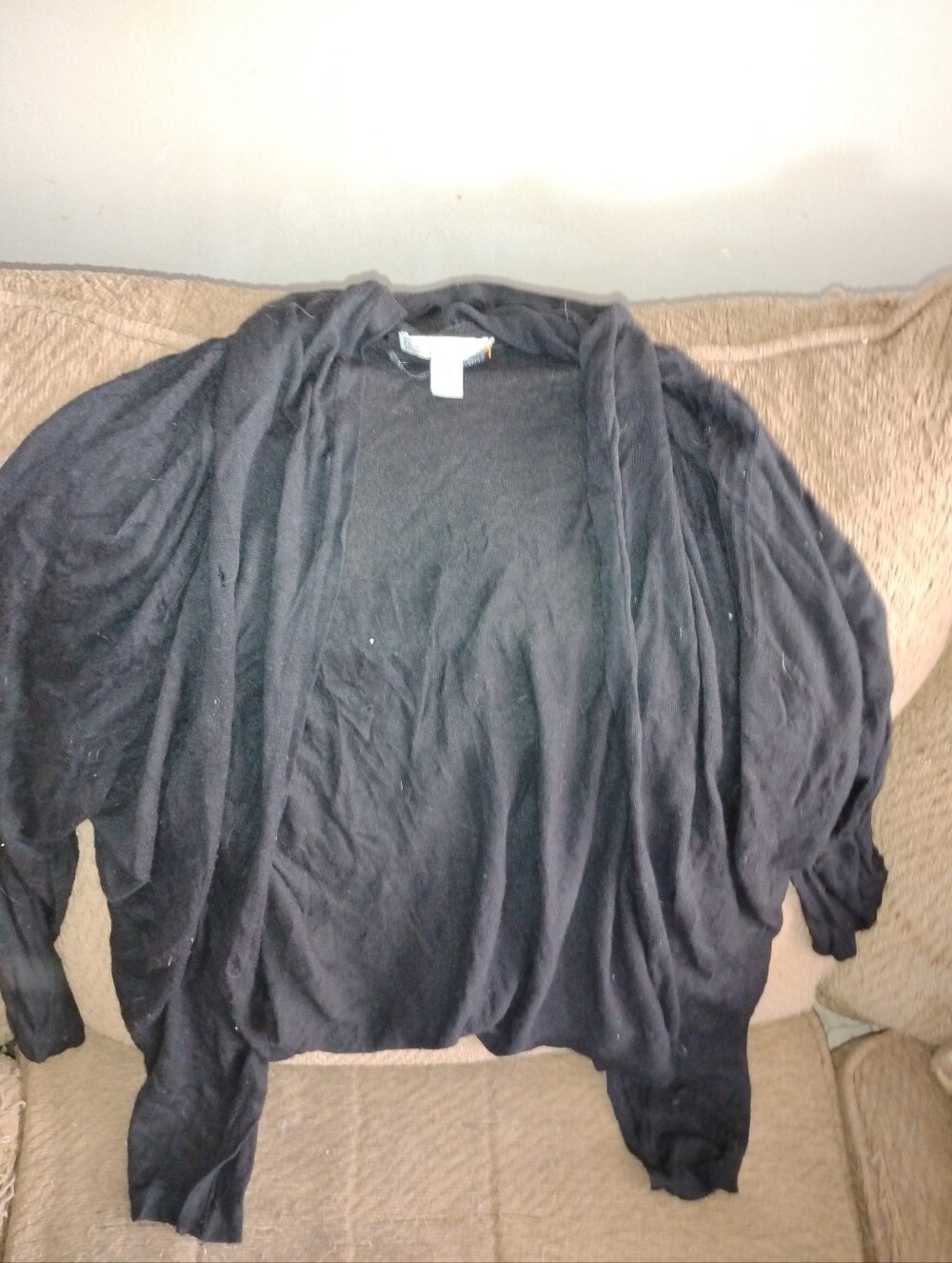 Dana Buchman Black Open-Front Draped Cardigan